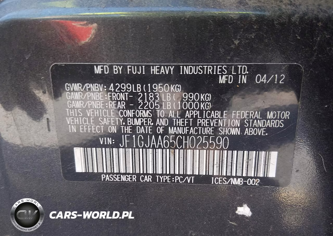 2012 Subaru Impreza 2.0I VIN:JF1GJAA65CH025590 - 9
