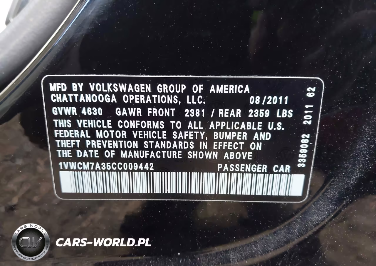 2012 Volkswagen Passat 3.6L V6 Sel Premium VIN:1VWCM7A35CC009442 - 9