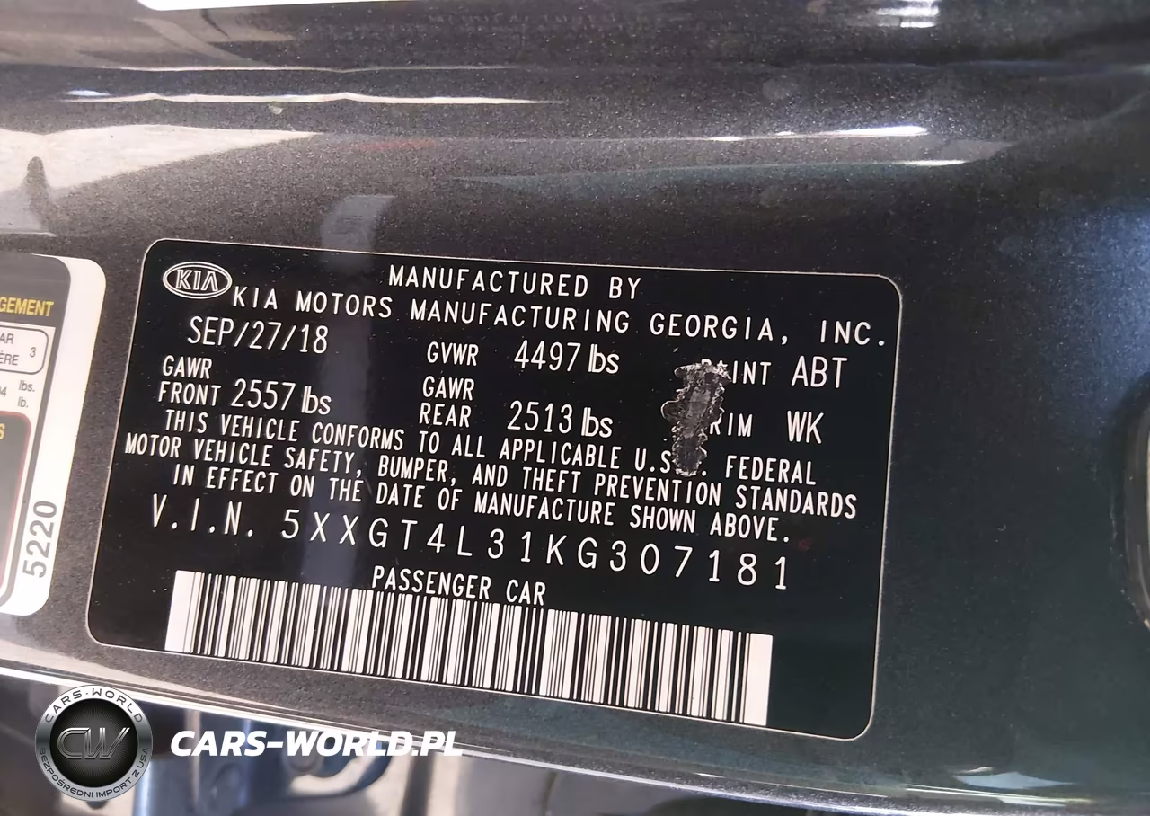 2019 Kia Optima Lx VIN:5XXGT4L31KG307181 - 9