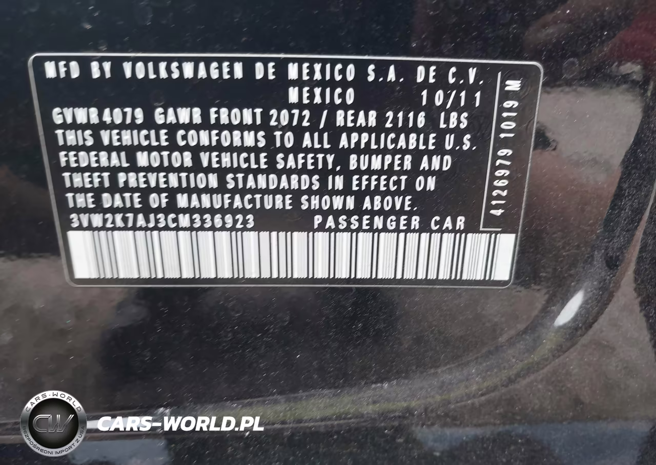 2012 Volkswagen Jetta 2.0L S VIN:3VW2K7AJ3CM336923 - 9