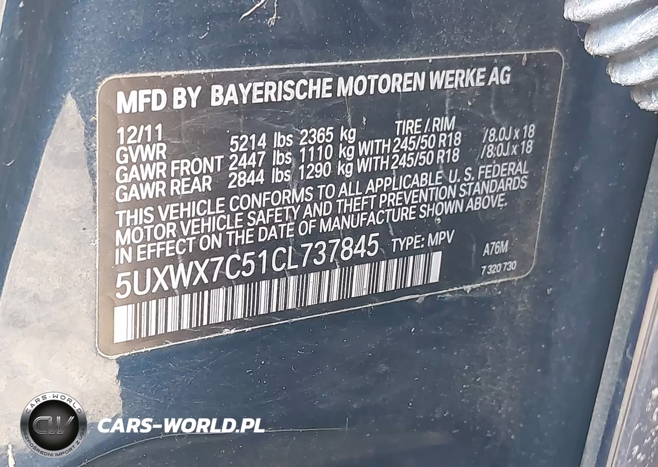 2012 BMW X3 xDrive35I VIN:5UXWX7C51CL737845 - 9