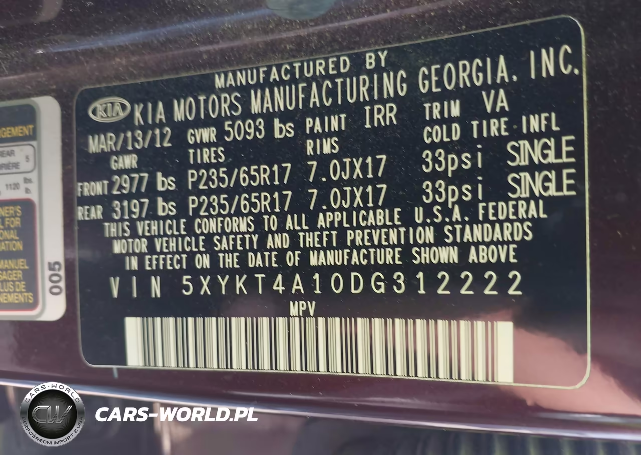 2013 Kia Sorento Lx VIN:5XYKT4A13D6312222 - 9