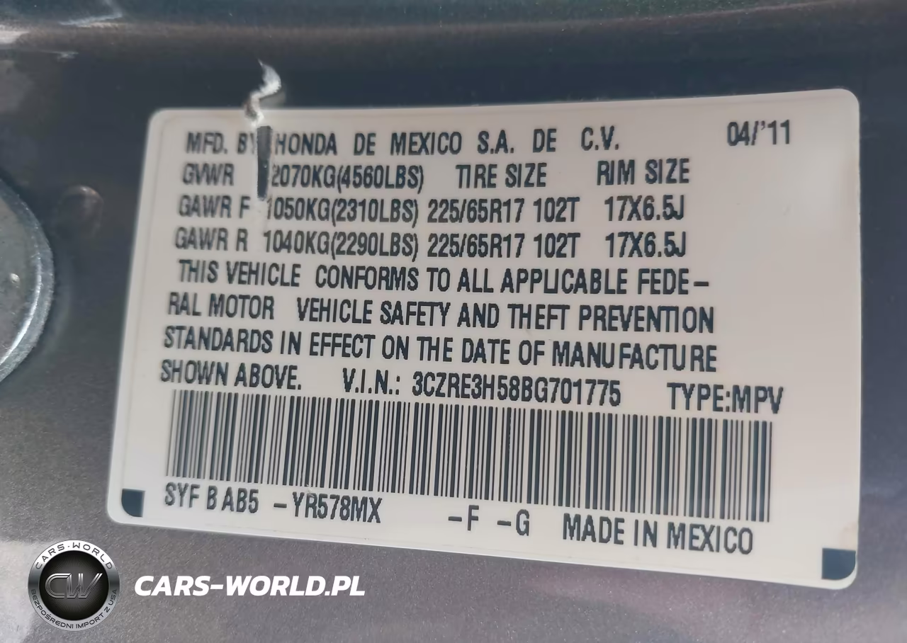 2011 Honda Cr-V Ex VIN:3CZRE3H58BG701775 - 9