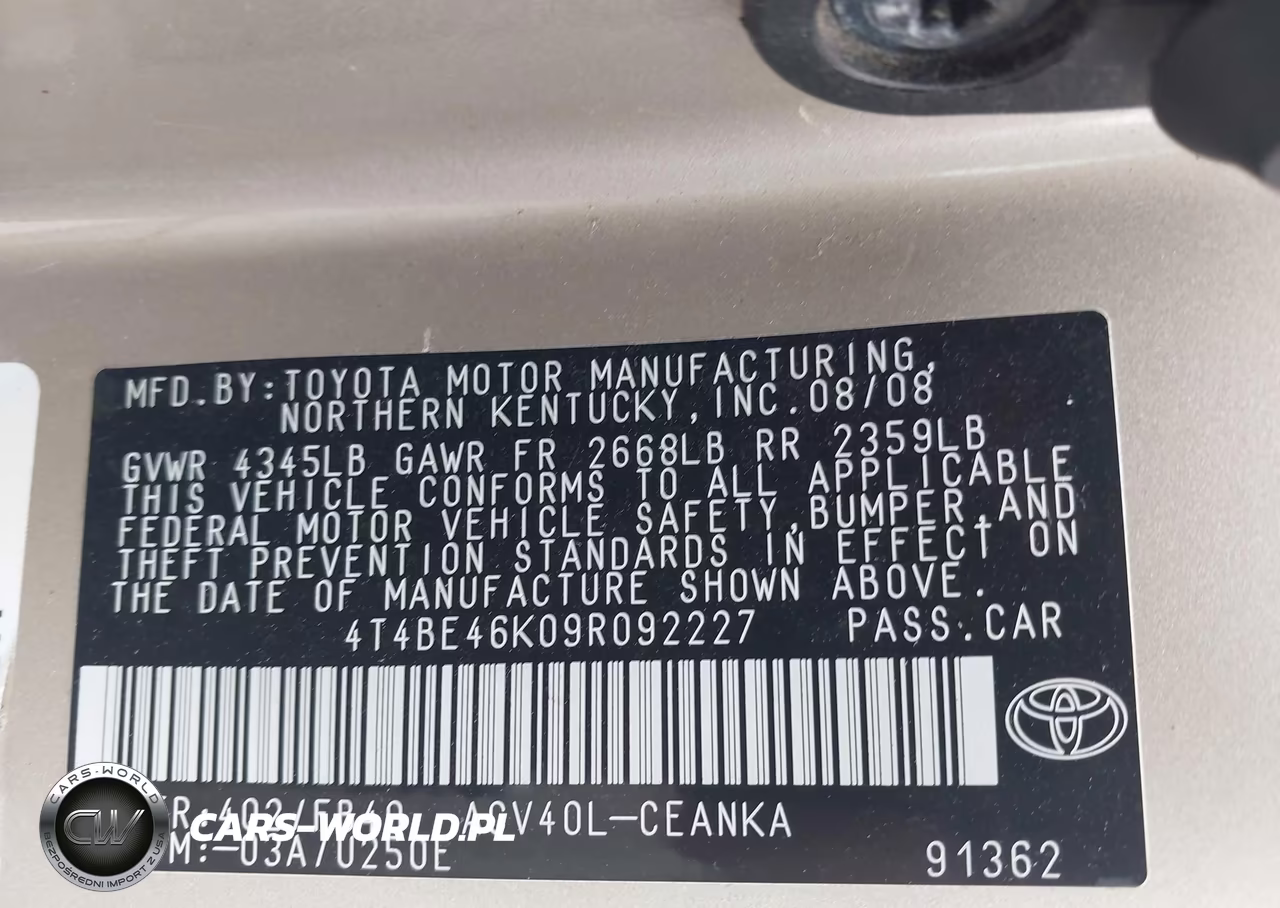 2009 Toyota Camry Le VIN:4T4BE46K09R092227 - 9