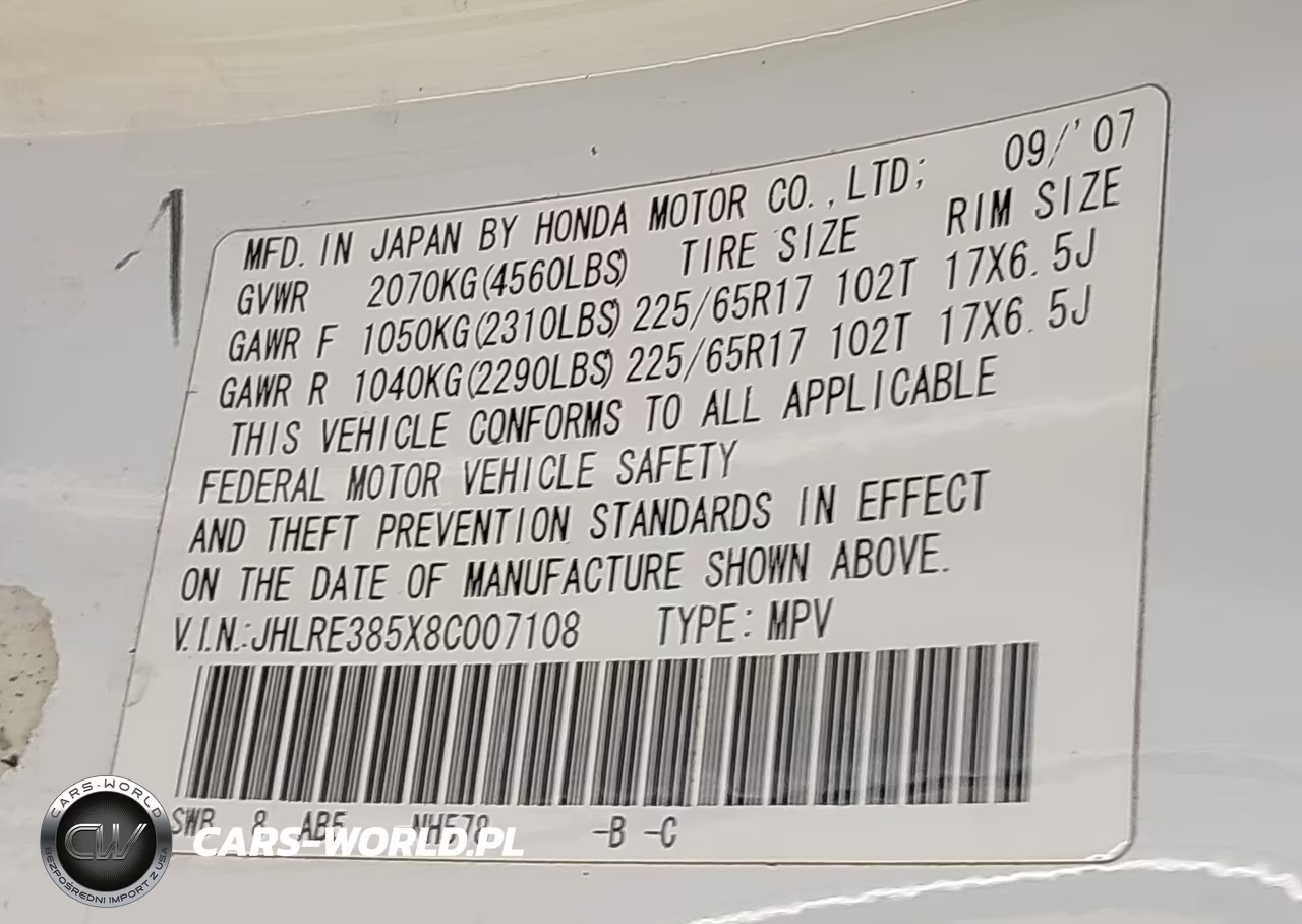 2008 Honda Cr-V Ex VIN:JHLRE385X8C007108 - 9