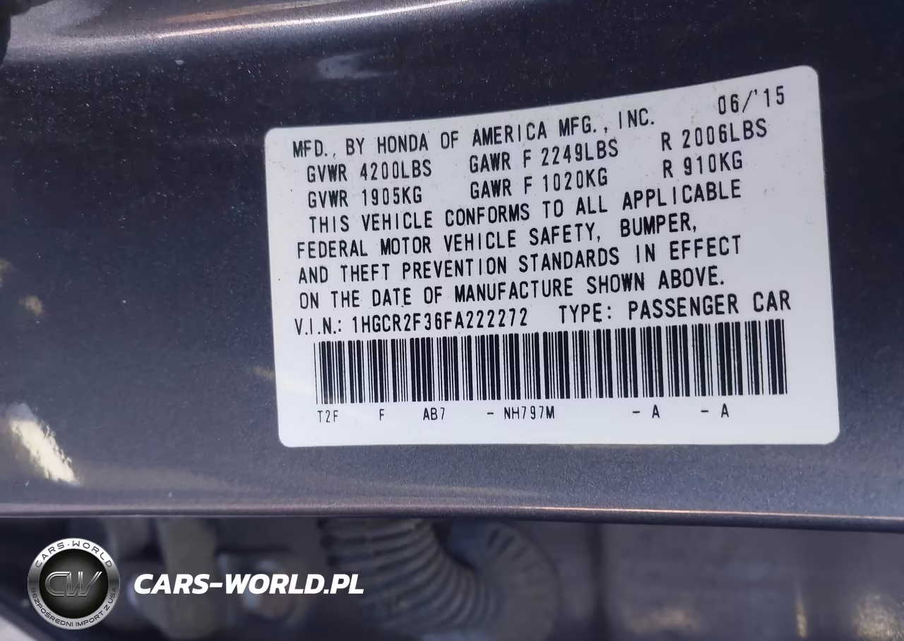 2015 Honda Accord Lx VIN:1HGCR2F36FA222272 - 9