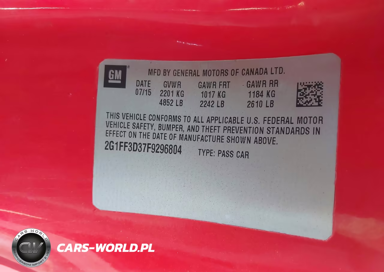 2015 Chevrolet Camaro 2Lt VIN:2G1FF3D37F9296804 - 9