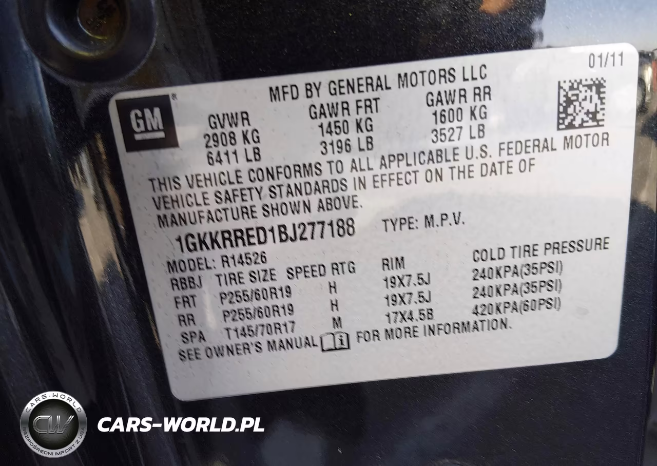 2011 GMC Acadia Slt-1 VIN:1GKKRRED1BJ277188 - 9