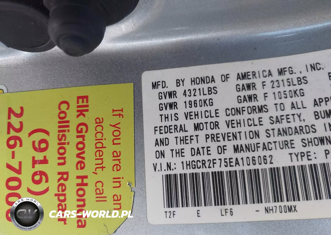 2014 Honda Accord Ex VIN:1HGCR2F75EA106062 - 9