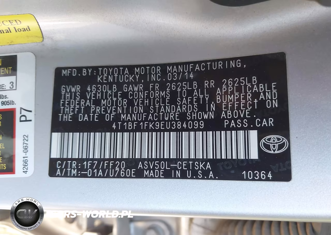2014 Toyota Camry Se VIN:4T1BF1FK9EU384099 - 9