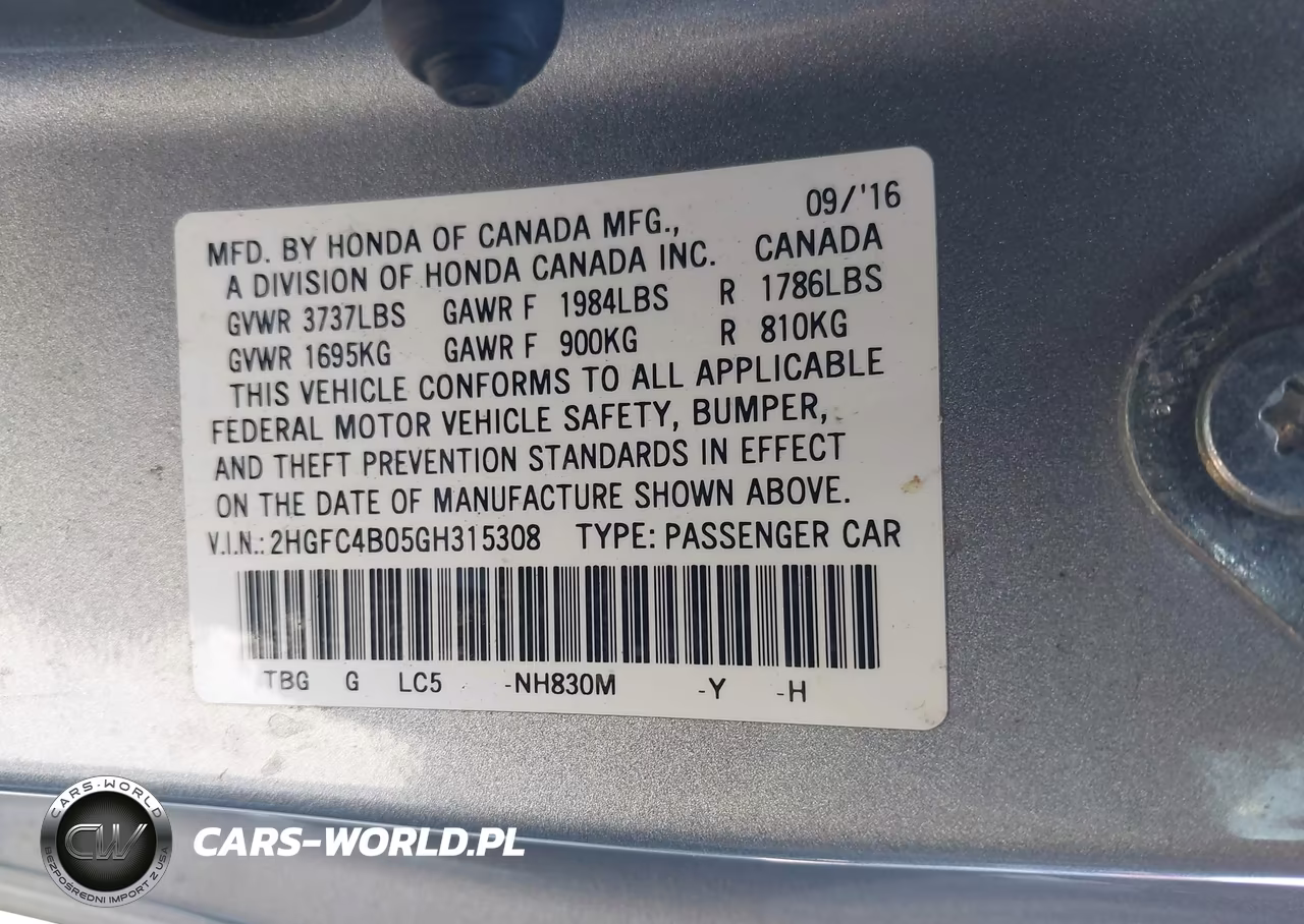 2016 Honda Civic Lx VIN:2HGFC4B05GH315308 - 9
