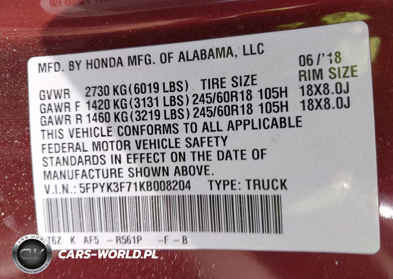 2019 Honda Ridgeline Rtl-E VIN:5FPYK3F71KB008204 - 9