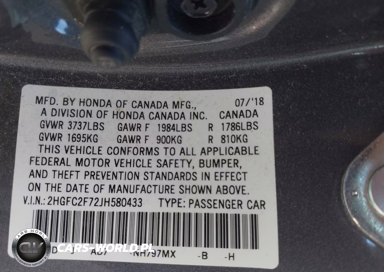2018 Honda Civic Ex VIN:2HGFC2F72JH580433 - 9