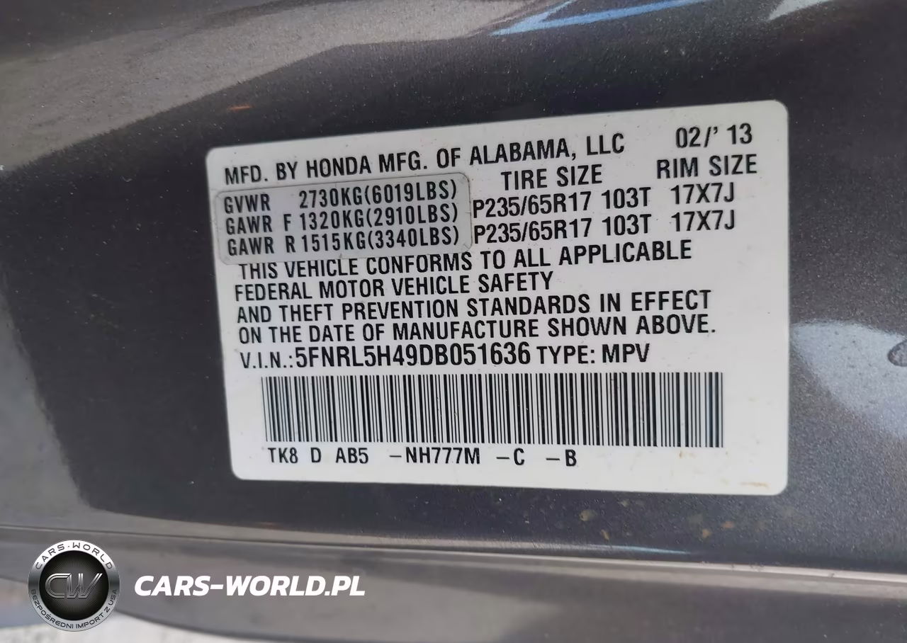 2013 Honda Odyssey Ex VIN:5FNRL5H49DB051636 - 9