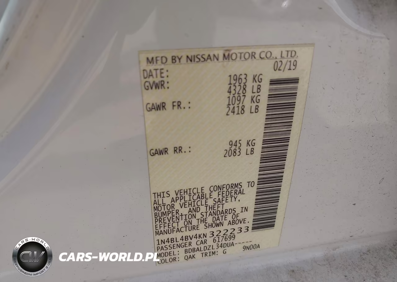 2019 Nissan Altima 2.5 S VIN:1N4BL4BV4KN322233 - 9