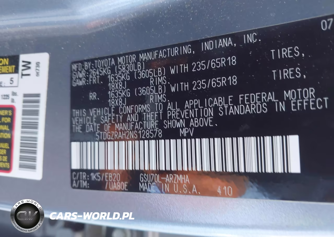 2022 Toyota Highlander Xle VIN:5TDGZRAH2NS128578 - 9