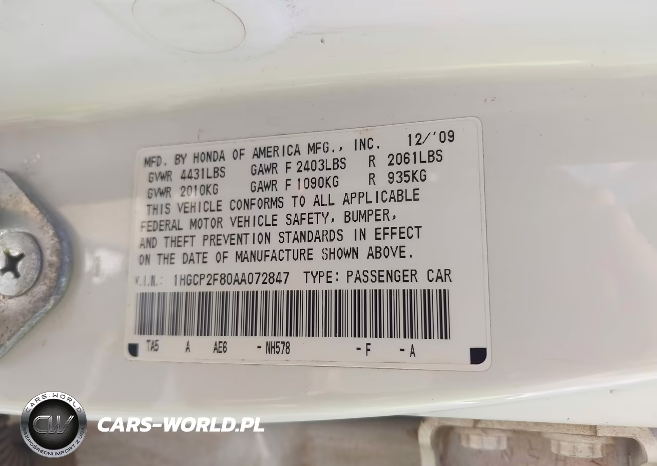 2010 Honda Accord 2.4 Ex-L VIN:1HGCP2F80AA072847 - 9