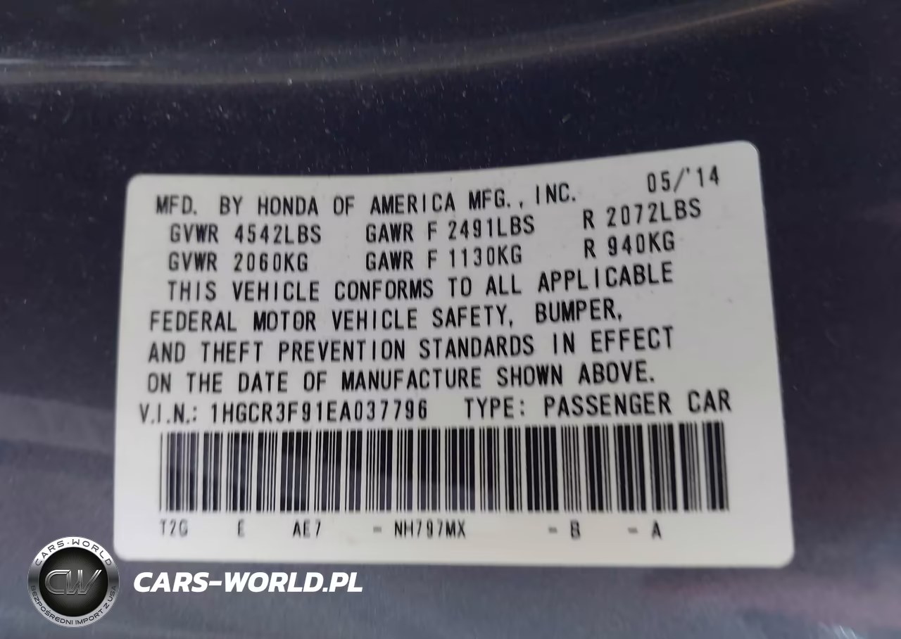 2014 Honda Accord Touring VIN:1HGCR3F91EA037796 - 9