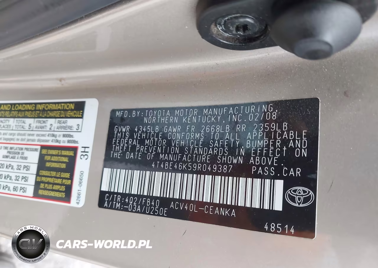 2009 Toyota Camry Le VIN:4T4BE46K59R049387 - 9