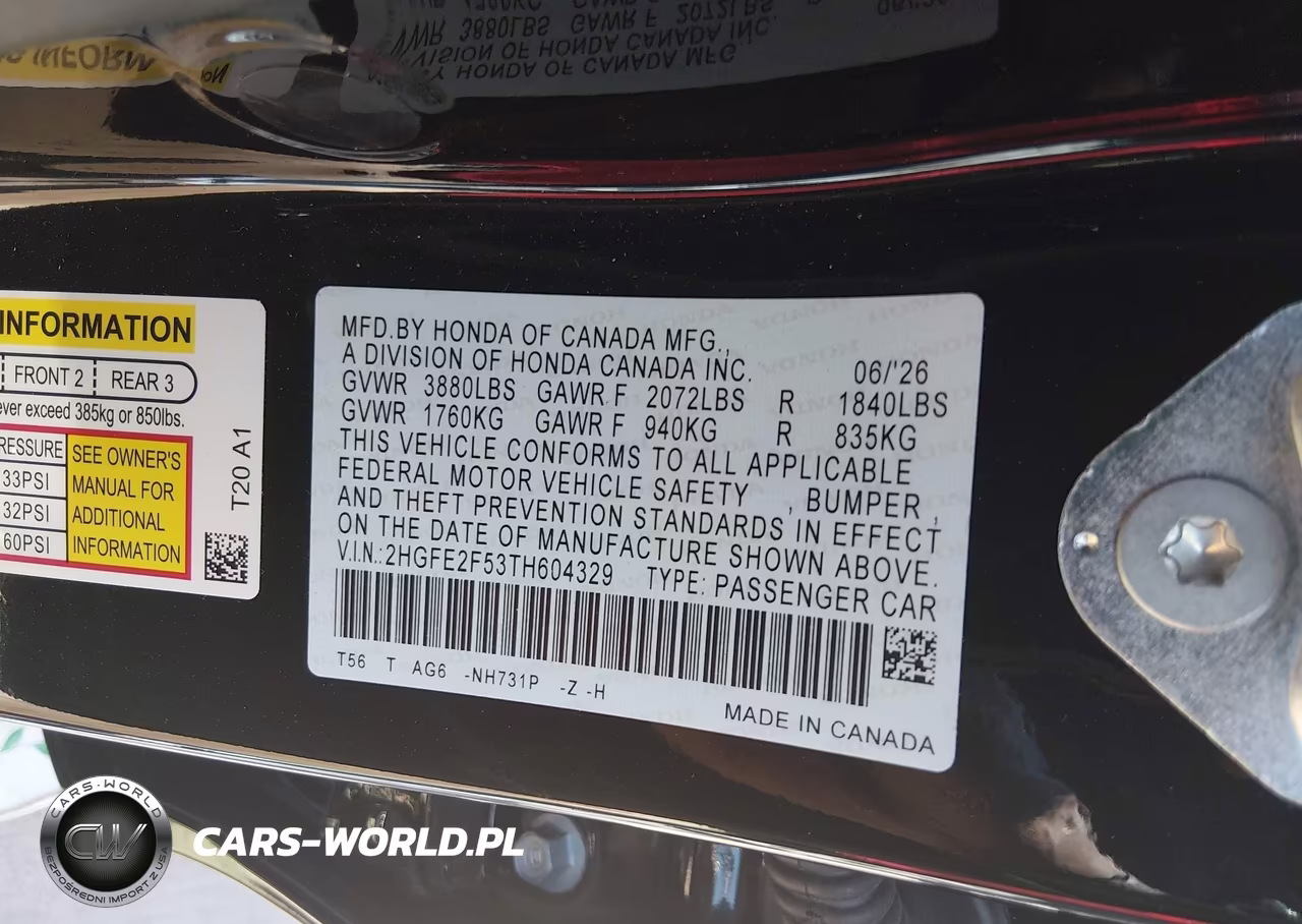 2026 Honda Civic Sport VIN:2HGFE2F53TH604329 - 9