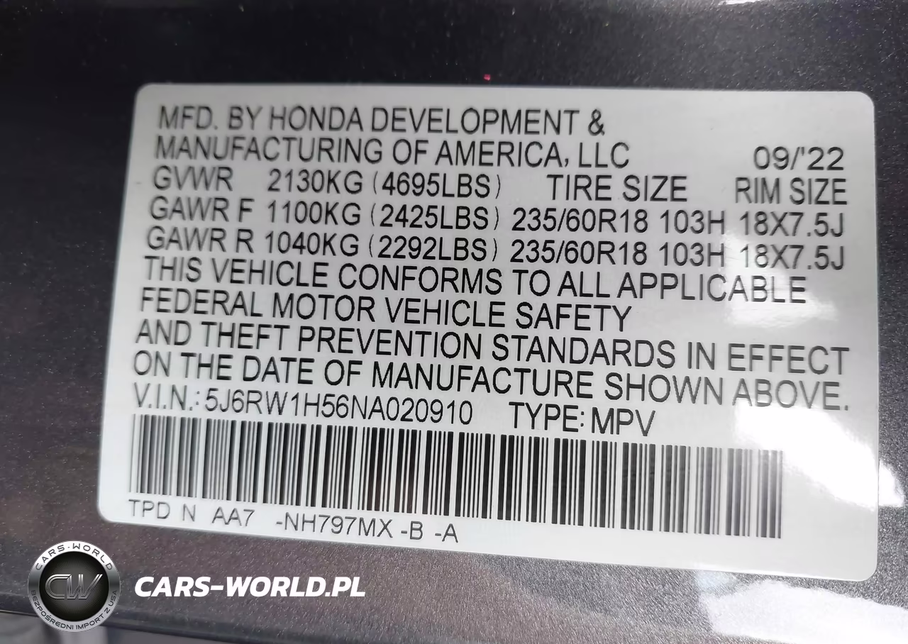 2022 Honda Cr-V 2Wd Ex VIN:5J6RW1H56NA020910 - 9