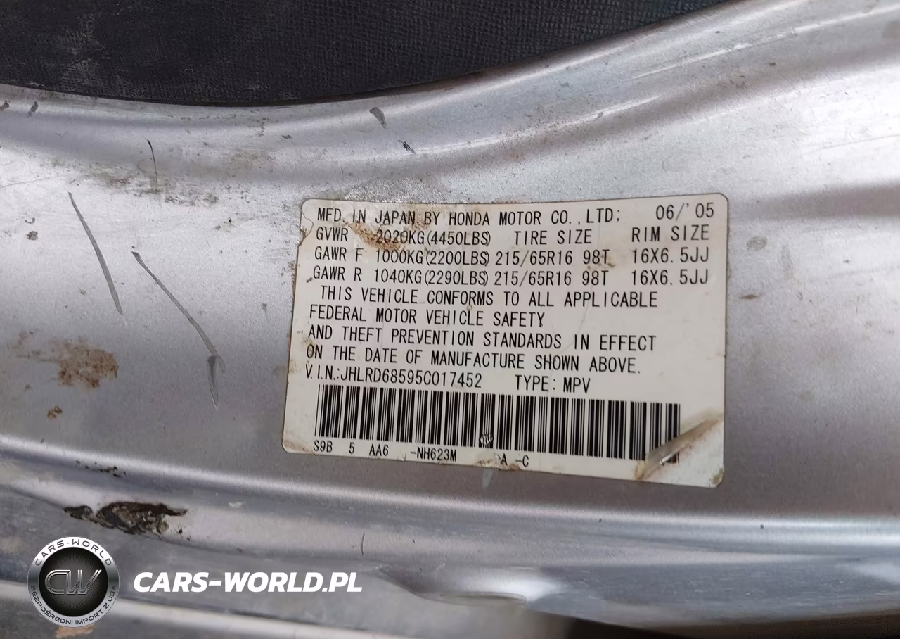2005 Honda Cr-V Lx VIN:JHLRD68595C017452 - 9