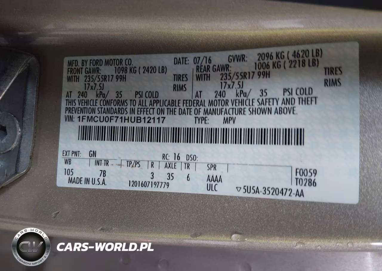 2017 Ford Escape S VIN:1FMCU0F71HUB12117 - 9
