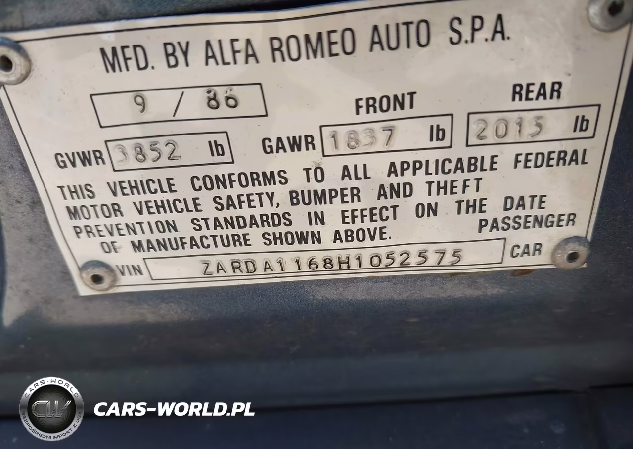 1987 Alfa Romeo Milano Gold VIN:ZARDA1168H1052575 - 9