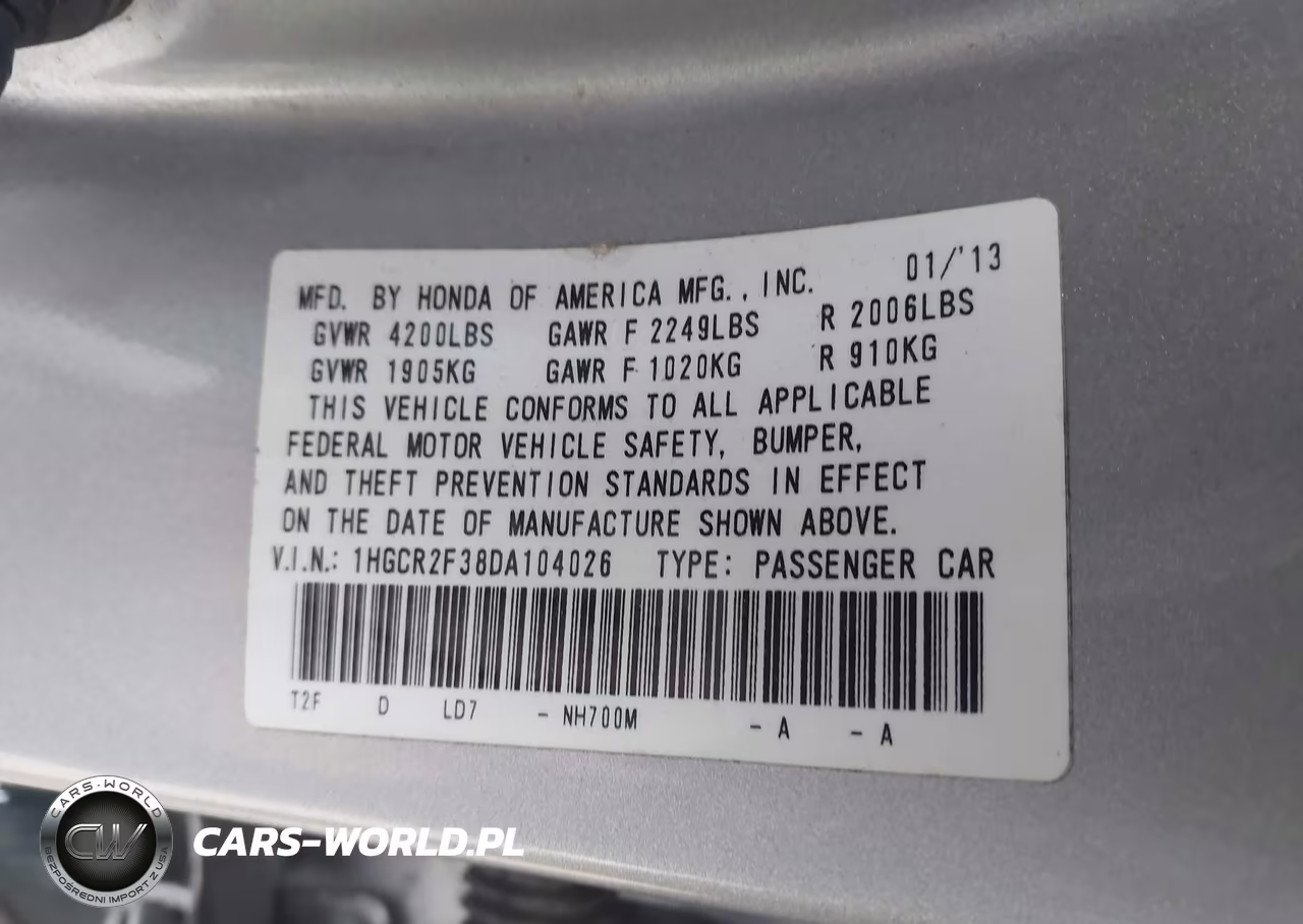 2013 Honda Accord Lx VIN:1HGCR2F38DA104026 - 9