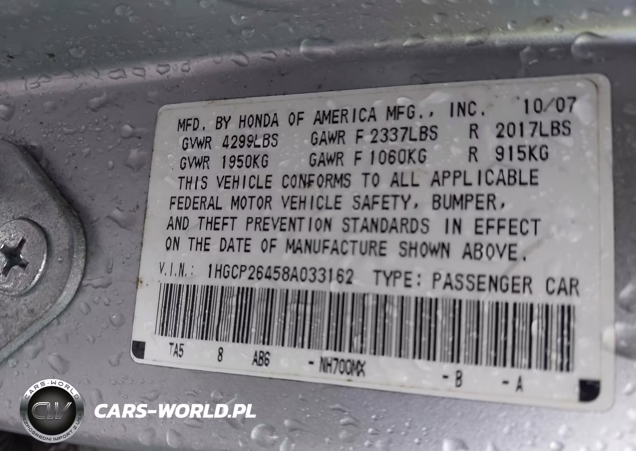 2008 Honda Accord 2.4 Lx-P VIN:1HGCP26458A033162 - 9