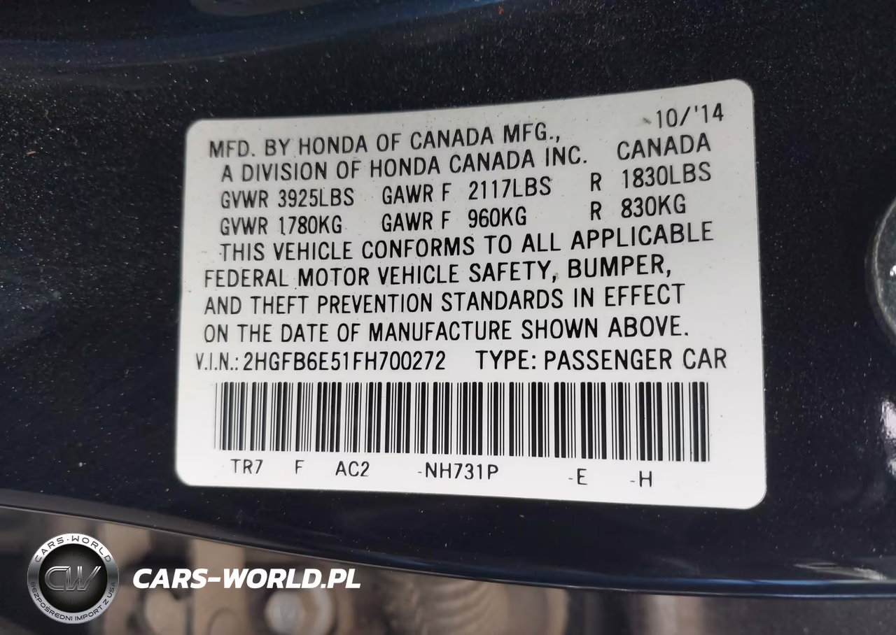 2015 Honda Civic Si VIN:2HGFB6E51FH700272 - 9