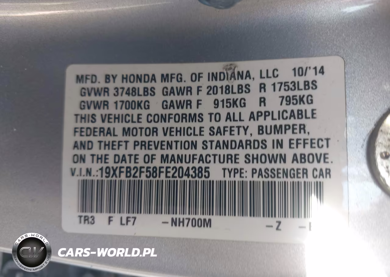 2015 Honda Civic Lx VIN:19XFB2F58FE204385 - 9
