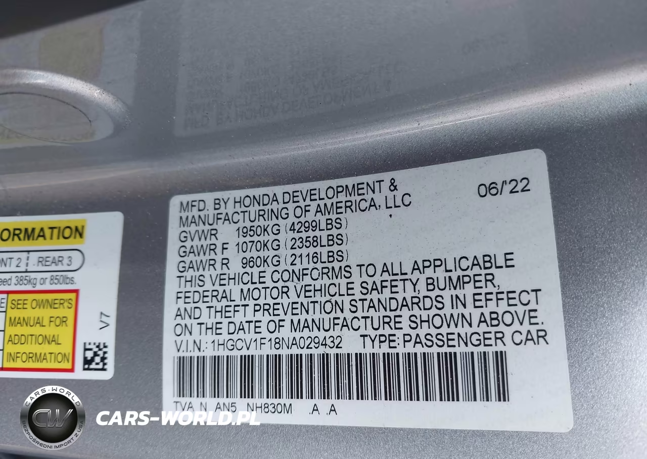 2022 Honda Accord Lx VIN:1HGCV1F18NA029432 - 9