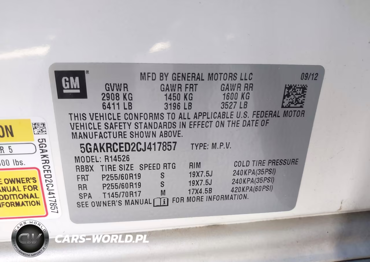 2012 Buick Enclave Leather VIN:5GAKRCED2CJ417857 - 9
