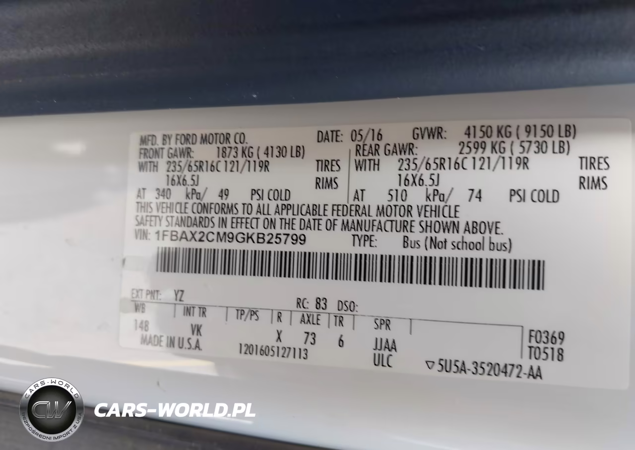 2016 Ford Transit-350 Xl VIN:1FBAX2CM9GKB25799 - 9