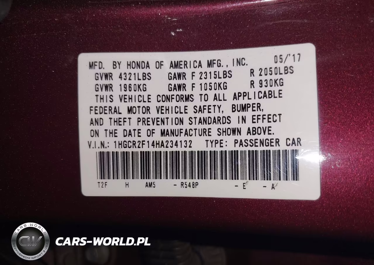 2017 Honda Accord Sport Se VIN:1HGCR2F14HA234132 - 9