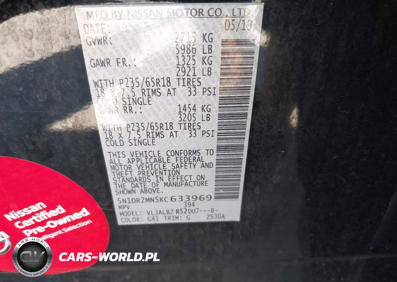 2019 Nissan Pathfinder S VIN:5N1DR2MN5KC633969 - 9