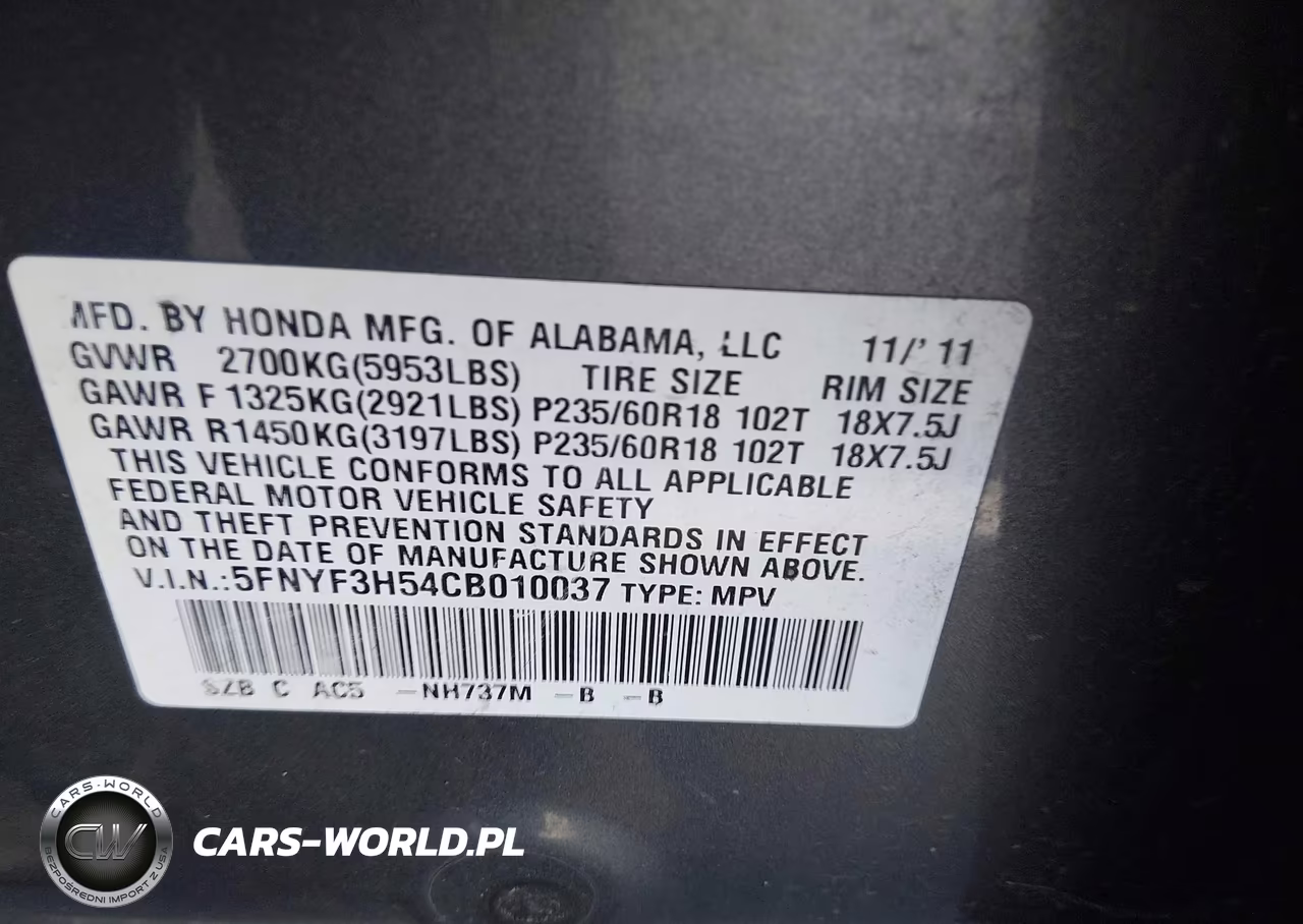 2012 Honda Pilot Ex-L VIN:5FNYF3H54CB010037 - 9
