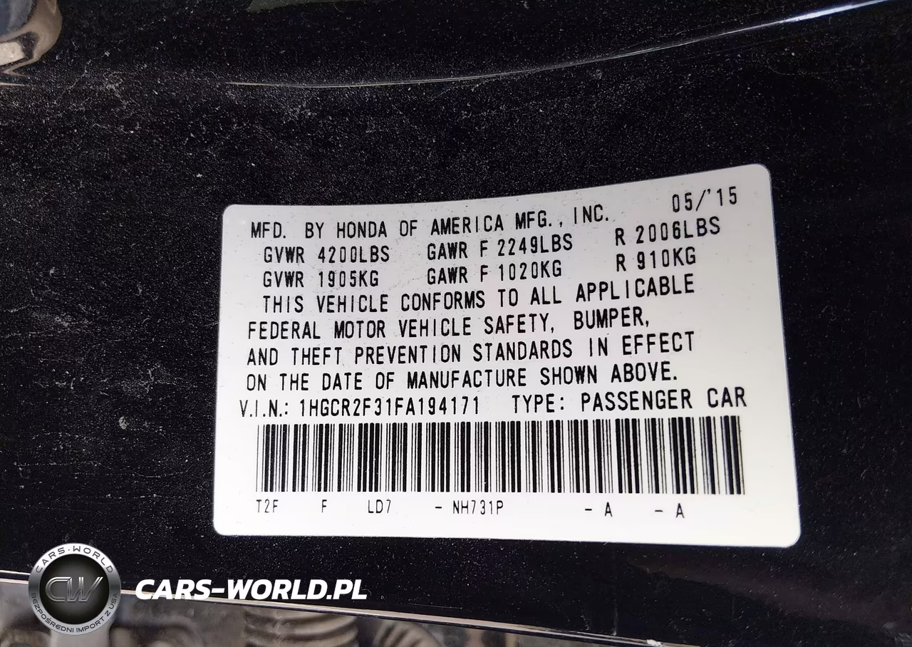 2015 Honda Accord Lx VIN:1HGCR2F31FA194171 - 9