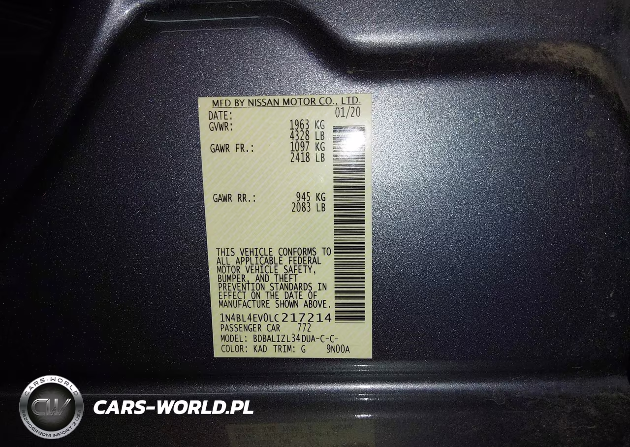 2020 Nissan Altima Sl Fwd VIN:1N4BL4EV0LC217214 - 9