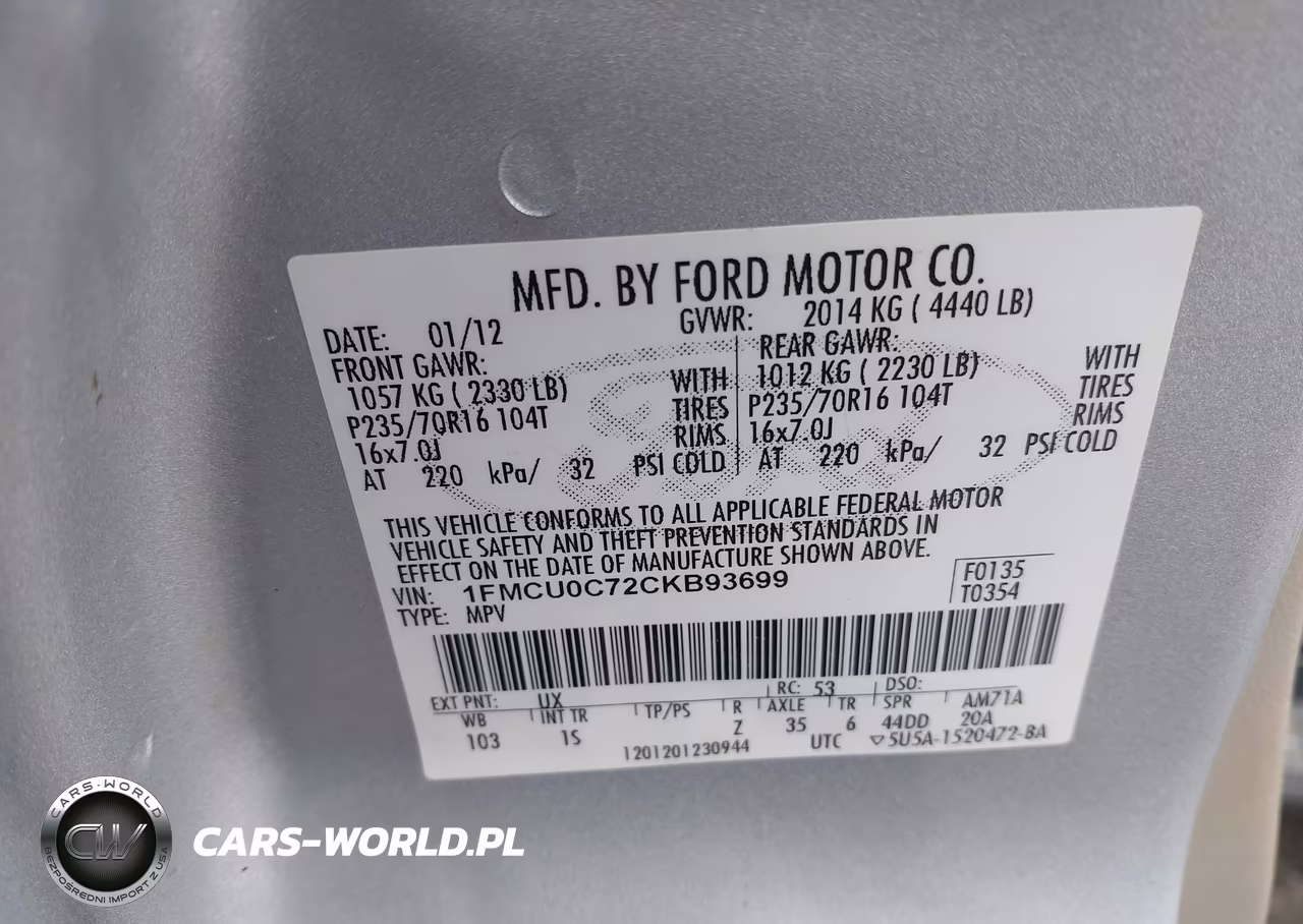 2012 Ford Escape Xls VIN:1FMCU0C72CKB93699 - 9