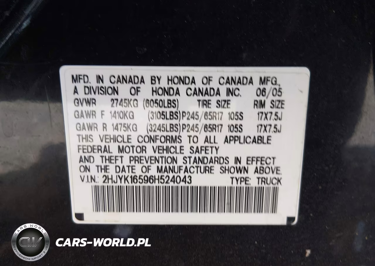 2006 Honda Ridgeline Rtl VIN:2HJYK16596H524043 - 9