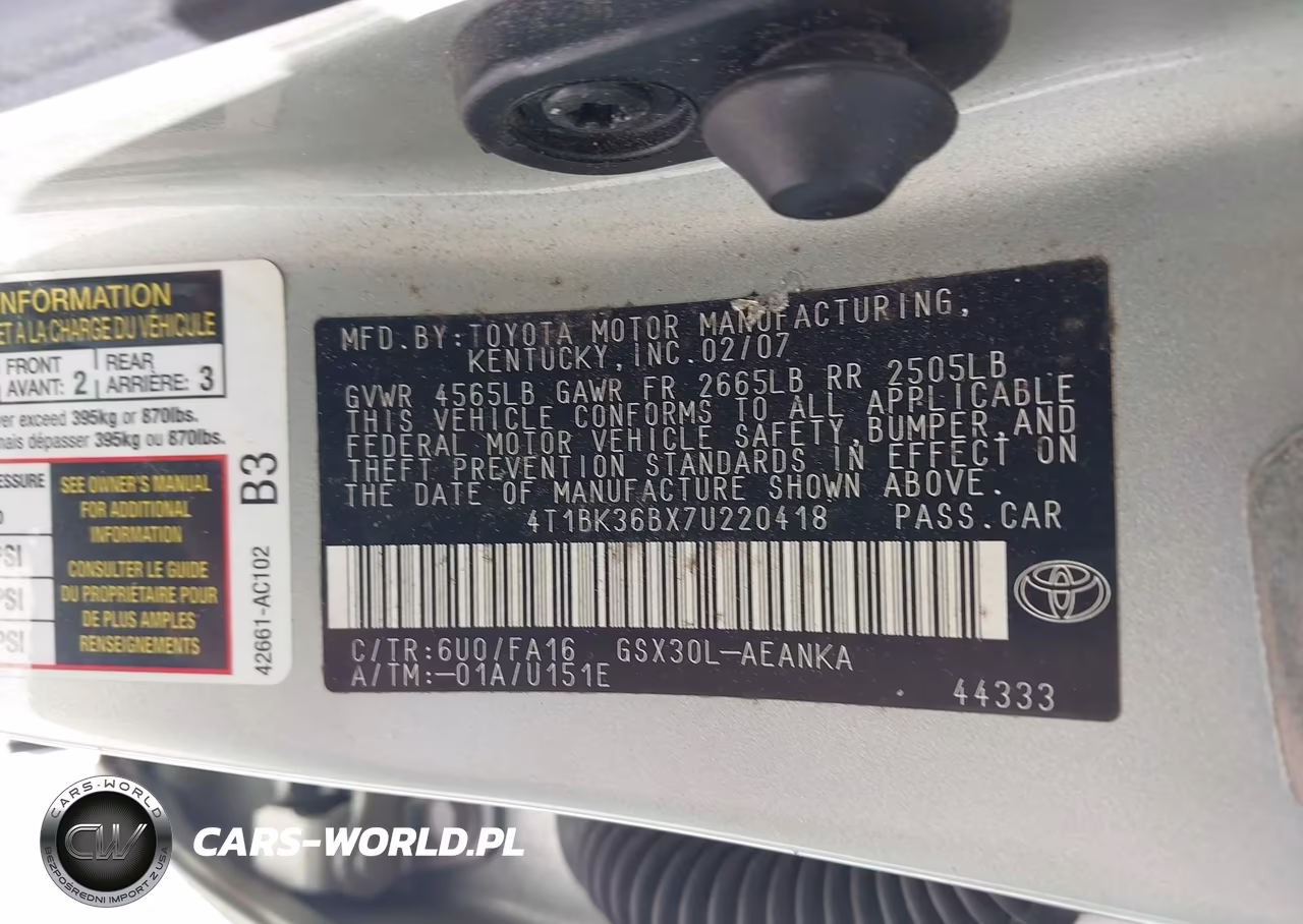 2007 Toyota Avalon Xl VIN:4T1BK36BX7U220418 - 9