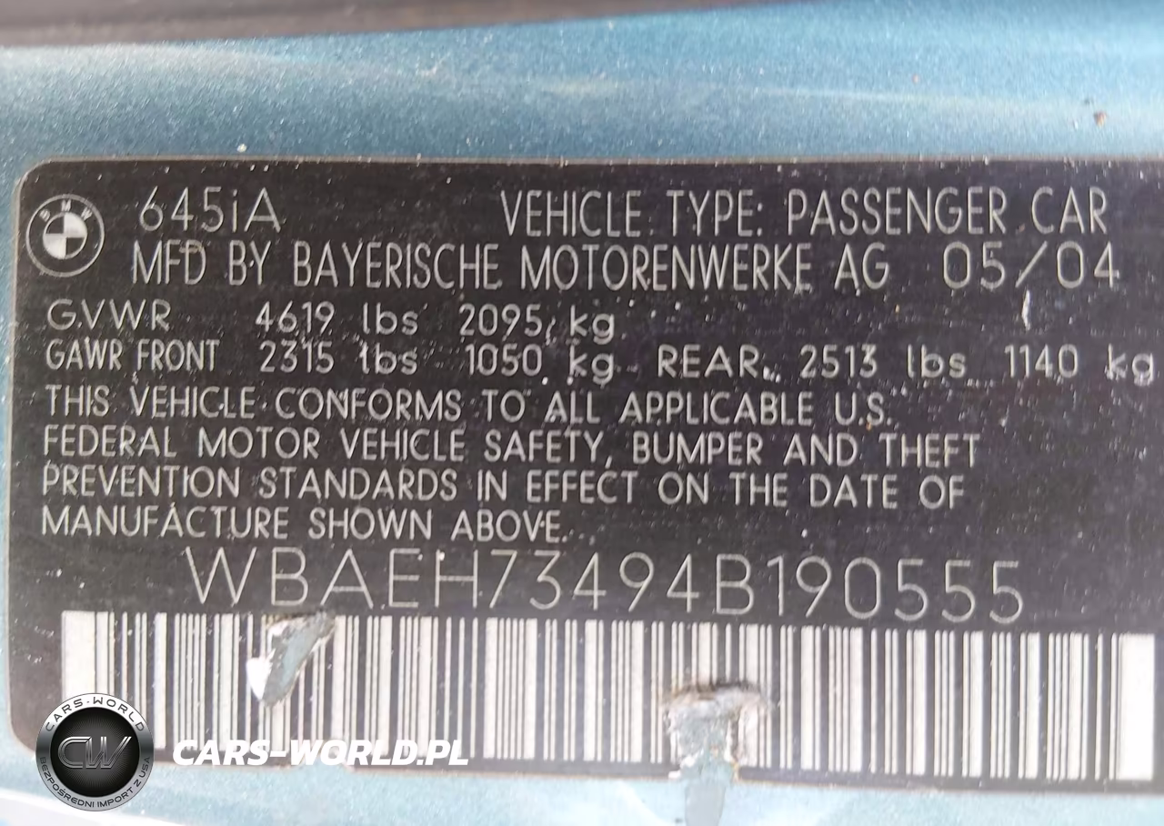 2004 BMW 645Ci VIN:WBAEH73494B190555 - 9