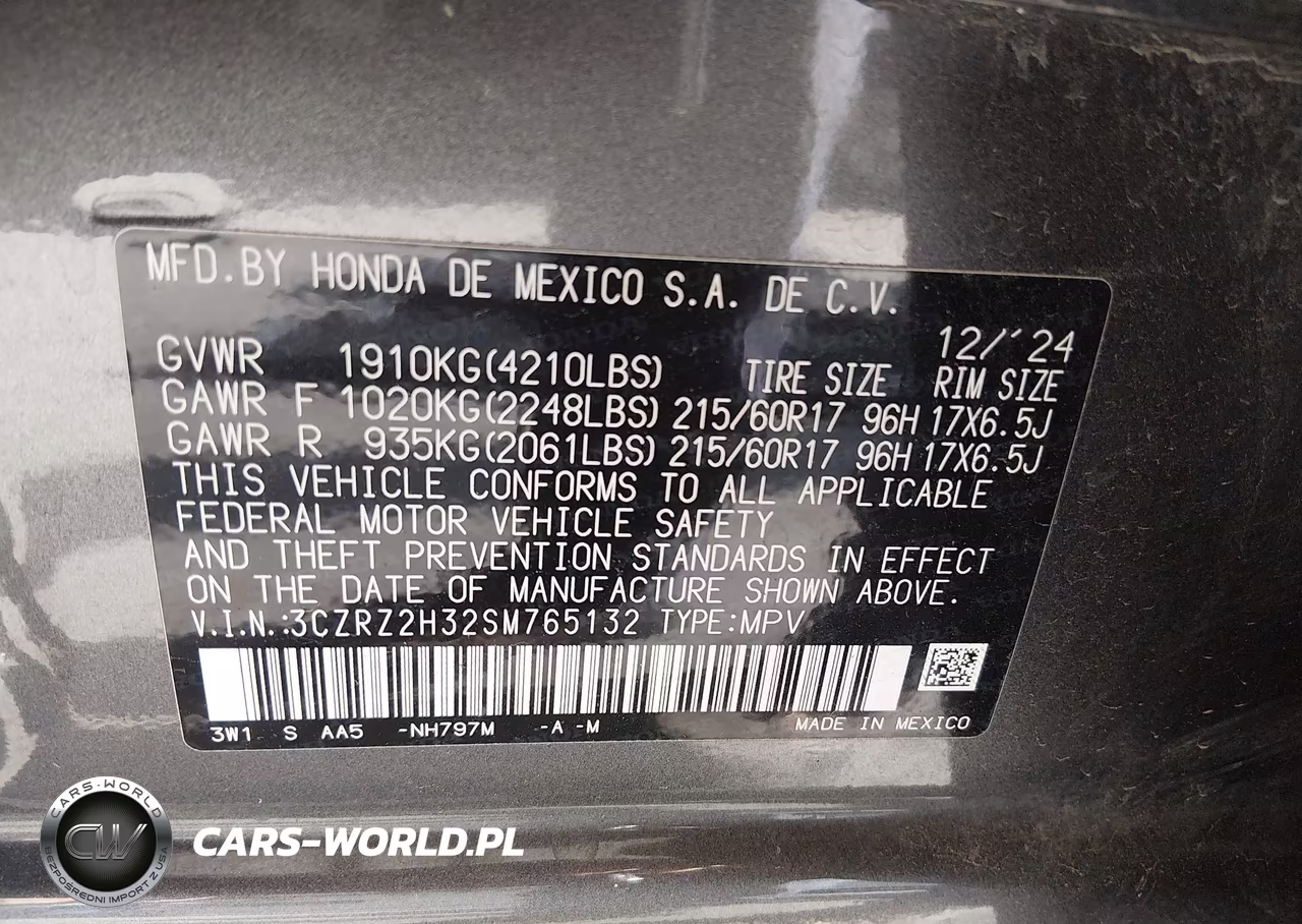 2025 Honda Hr-V Awd Lx VIN:3CZRZ2H32SM765132 - 9