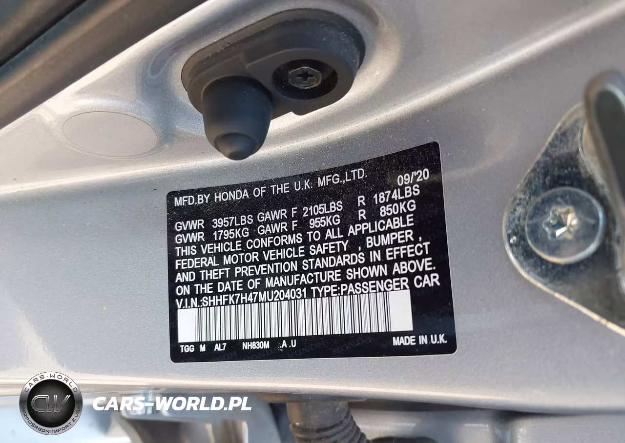 2021 Honda Civic Sport VIN:SHHFK7H47MU204031 - 9