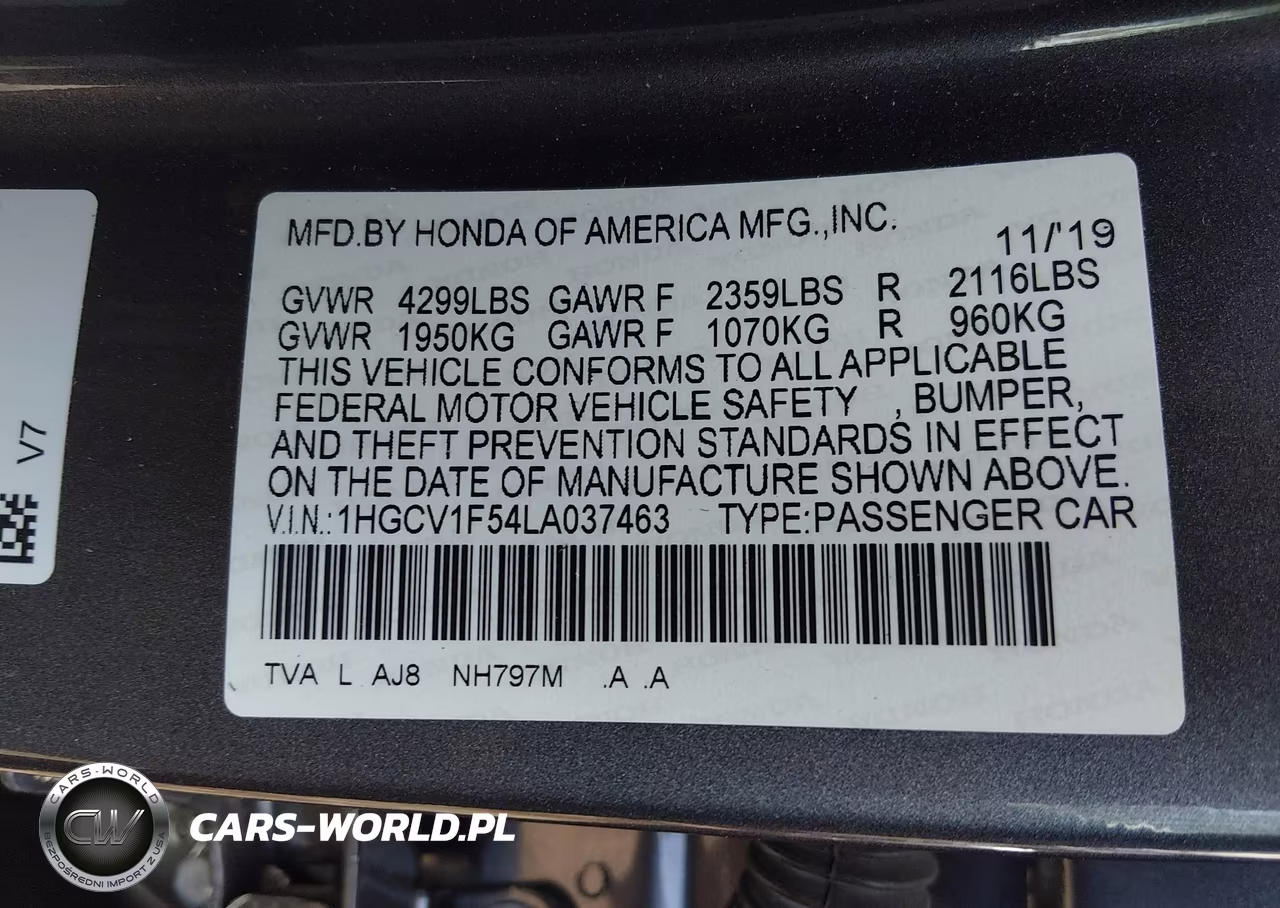 2020 Honda Accord Ex-L VIN:1HGCV1F54LA037463 - 9