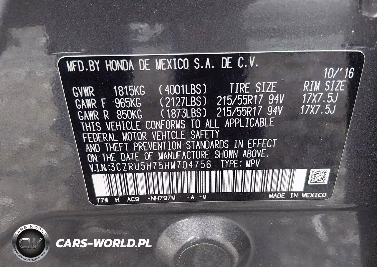2017 Honda Hr-V Ex-L VIN:3CZRU5H75HM704756 - 9