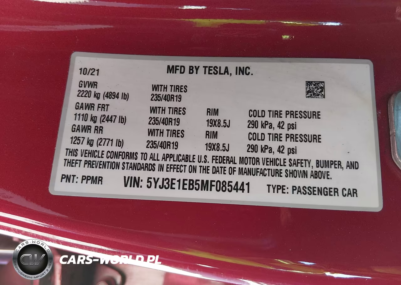 2021 Tesla Model 3 Long Range Dual Motor All-Wheel Drive VIN:5YJ3E1EB5MF085441 - 9