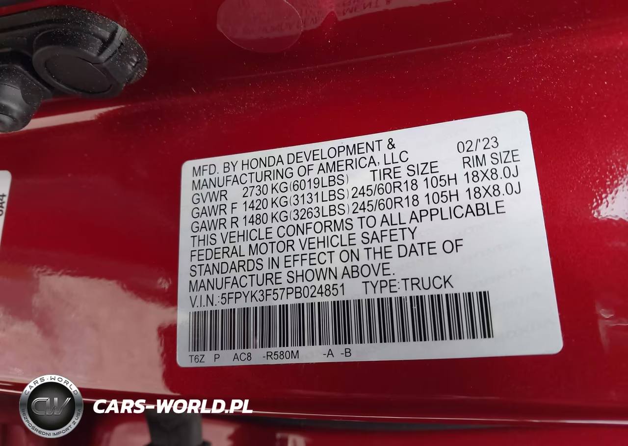 2023 Honda Ridgeline Rtl VIN:5FPYK3F57PB024851 - 9